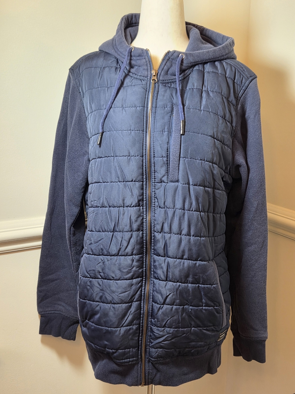 O'Neill Navy Quilted Puffer Hoodie Jacket Women's M Sporty